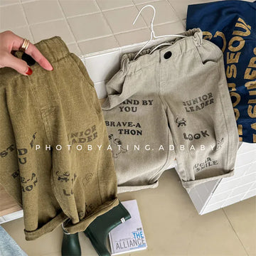 ロングパンツ・スウェットパンツ キッズパンツ ルーズロングパンツ レターロゴプリント 2カラー【mh0006605】