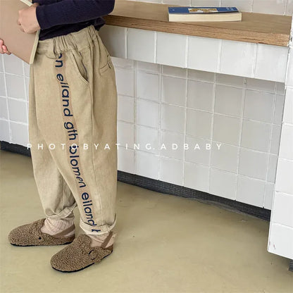 ロングパンツ・スウェットパンツ キッズパンツ ルーズロングパンツ レターロゴサイドライン 2カラー【mh0006612】