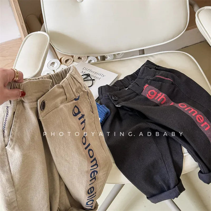 ロングパンツ・スウェットパンツ キッズパンツ ルーズロングパンツ レターロゴサイドライン 2カラー【mh0006612】