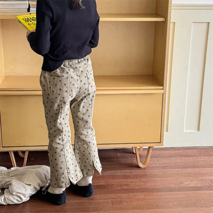 ロングパンツ・スウェットパンツ キッズパンツ フラワー花柄プリント フレアロングパンツ 2カラー【mh0006615】