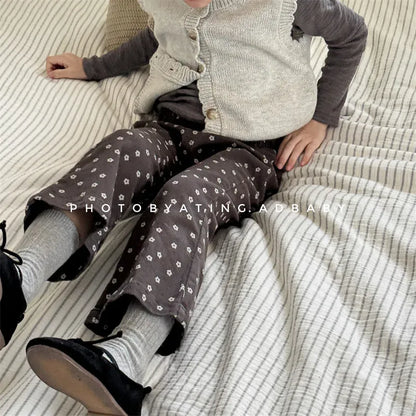 ロングパンツ・スウェットパンツ キッズパンツ フラワー花柄プリント フレアロングパンツ 2カラー【mh0006615】