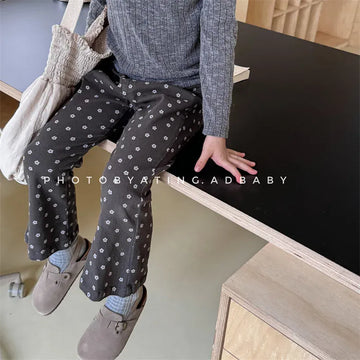 ロングパンツ・スウェットパンツ キッズパンツ フラワー花柄プリント フレアロングパンツ 2カラー【mh0006615】