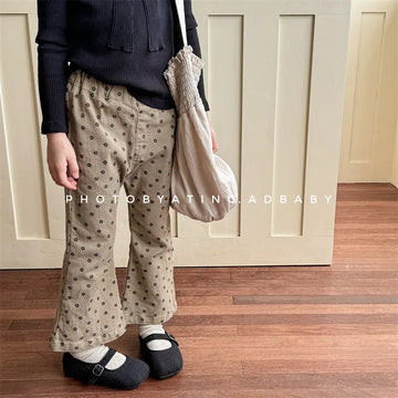 ロングパンツ・スウェットパンツ キッズパンツ フラワー花柄プリント フレアロングパンツ 2カラー【mh0006615】
