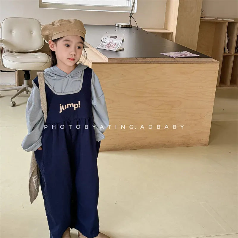 サロペットパンツ・サスペンダーパンツ キッズジャンプスーツ ルーズオーバーオール レターロゴプリント 2カラー【mh0006618】