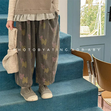 ロングパンツ・スウェットパンツ キッズパンツ ルーズワイドロングパンツ レトロフラワープリント 2カラー【mh0006627】