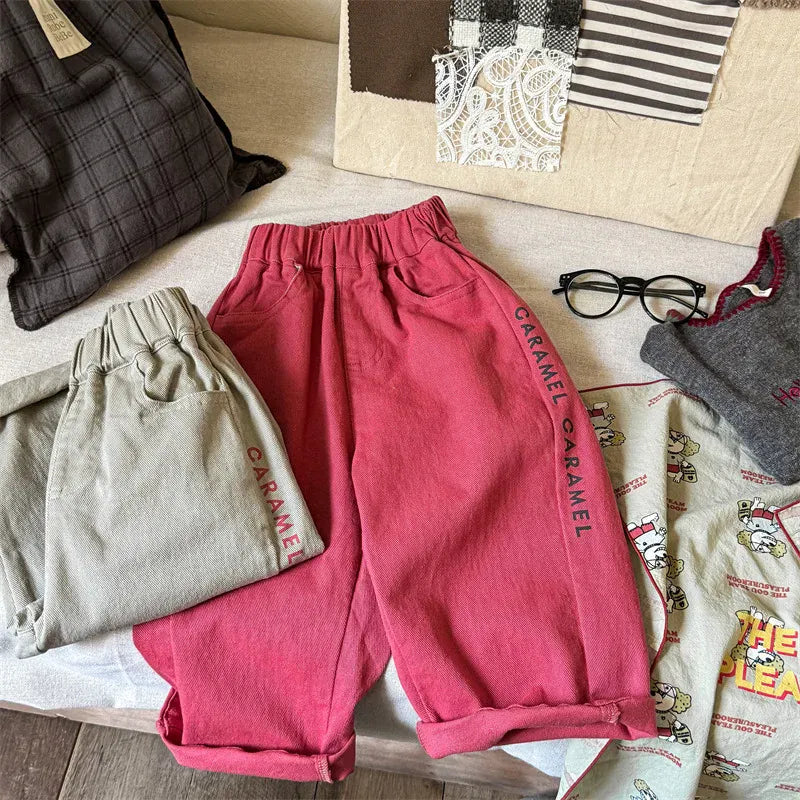 ロングパンツ・スウェットパンツ キッズパンツ レターロゴプリントロングルーズパンツ 2カラー【mh0006837】