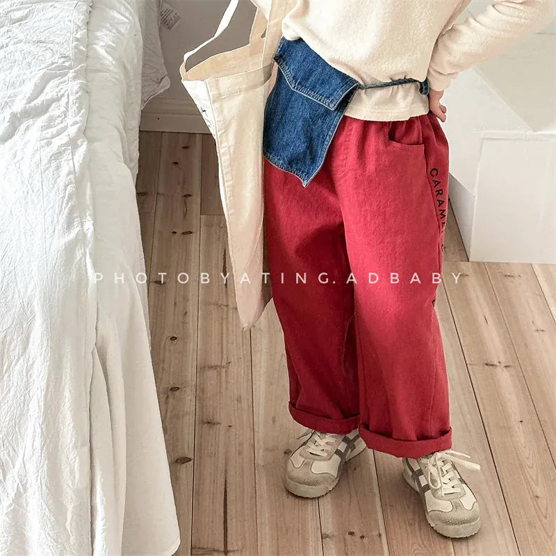 ロングパンツ・スウェットパンツ キッズパンツ レターロゴプリントロングルーズパンツ 2カラー【mh0006837】