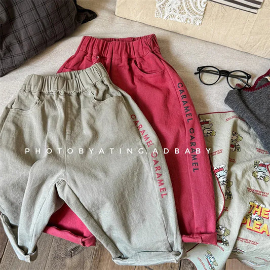 ロングパンツ・スウェットパンツ キッズパンツ レターロゴプリントロングルーズパンツ 2カラー【mh0006837】