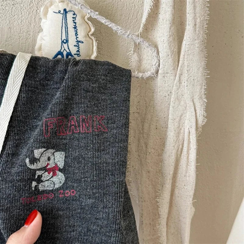 レギンスパンツ キッズパンツ レターロゴ象エレファント刺繍レギンスパンツ 2カラー【mh0006841】