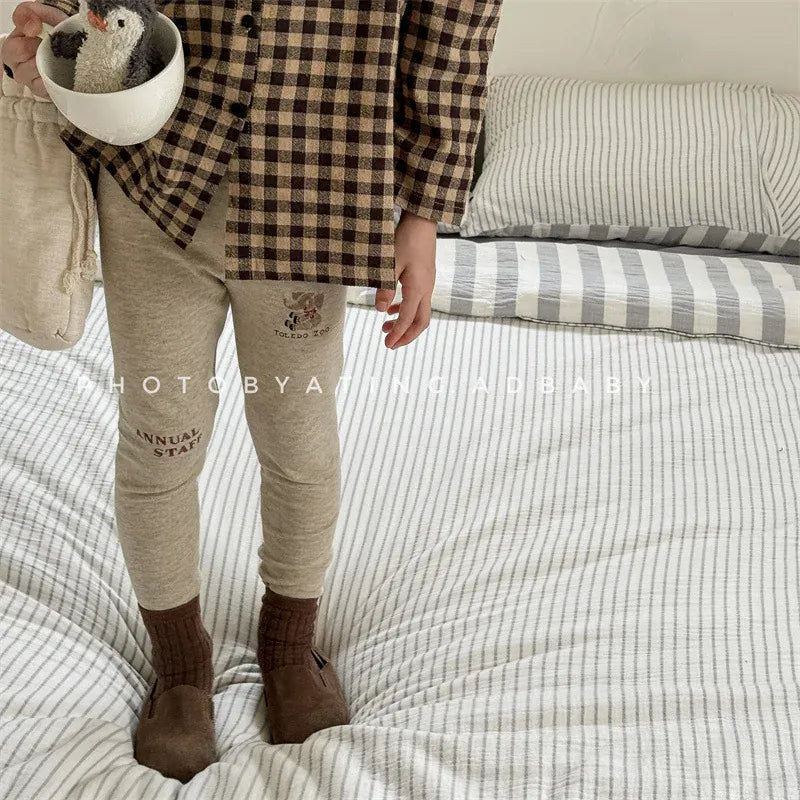 レギンスパンツ キッズパンツ レターロゴ象エレファント刺繍レギンスパンツ 2カラー【mh0006841】