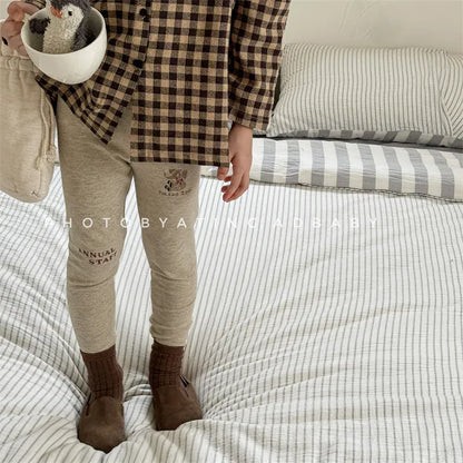 レギンスパンツ キッズパンツ レターロゴ象エレファント刺繍レギンスパンツ 2カラー【mh0006841】