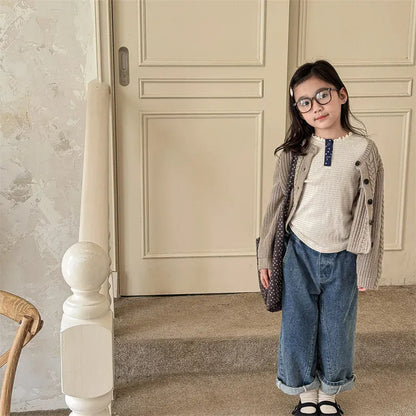 デニムパンツ キッズパンツ バックポケットタグロングルーズデニムパンツ シンプルベーシックジーンズ 2カラー【mh0006842】