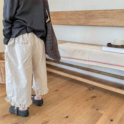 ロングパンツ・スウェットパンツ キッズパンツ 裾フリルワイドルーズクロップドパンツ 2カラー【mh0006851】