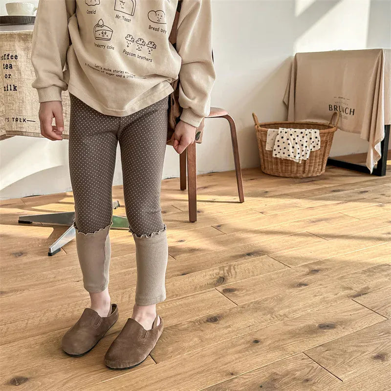 レギンスパンツ キッズパンツ 水玉ドットプリントロールアップフリルレギンスパンツ 2カラー【mh0006864】