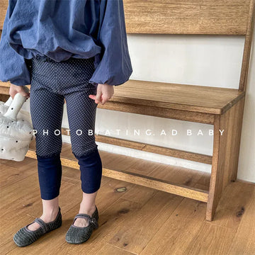 レギンスパンツ キッズパンツ 水玉ドットプリントロールアップフリルレギンスパンツ 2カラー【mh0006864】