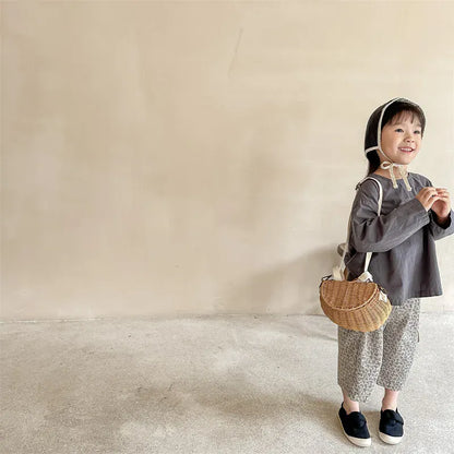 ロングパンツ・スウェットパンツ キッズパンツ フラワープリントワイドルーズクロップドパンツ 2カラー【mh0006870】