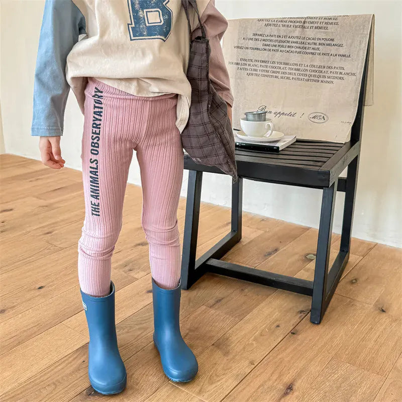 レギンスパンツ キッズパンツ サイドレターロゴプリントリブレギンスパンツ 2カラー【mh0006875】