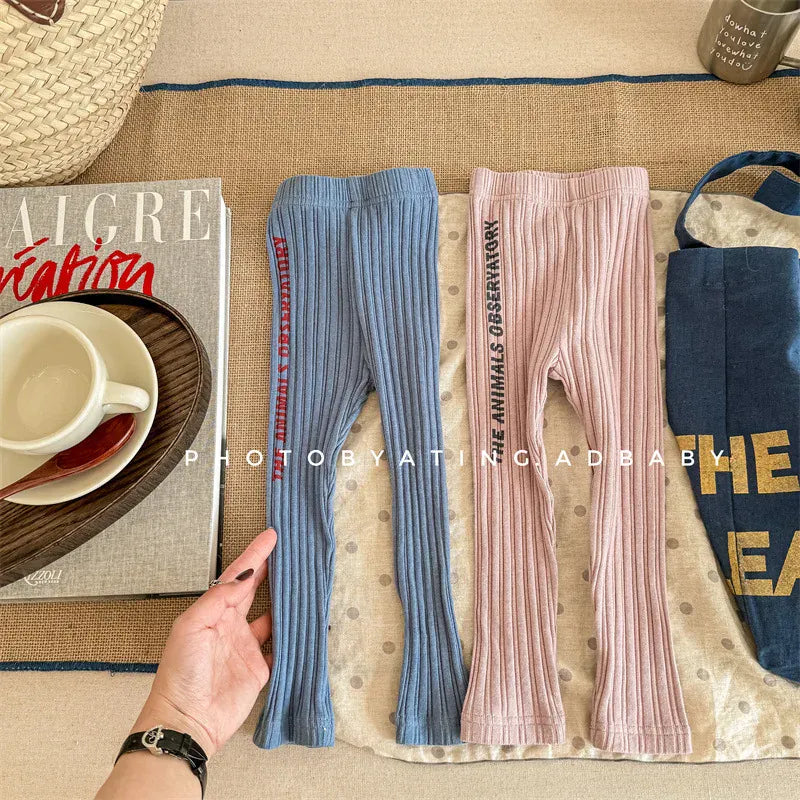 レギンスパンツ キッズパンツ サイドレターロゴプリントリブレギンスパンツ 2カラー【mh0006875】