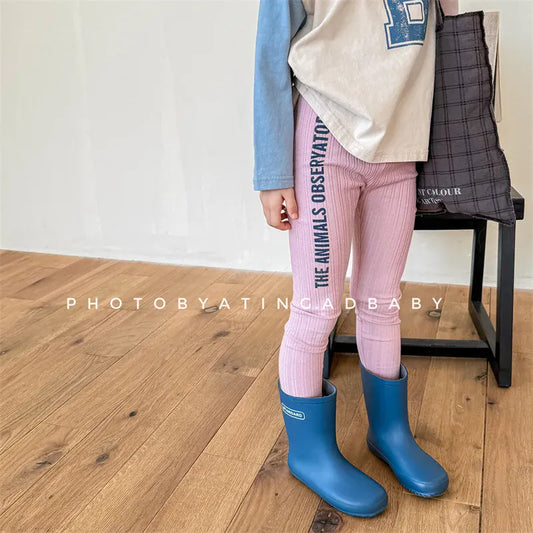 レギンスパンツ キッズパンツ サイドレターロゴプリントリブレギンスパンツ 2カラー【mh0006875】