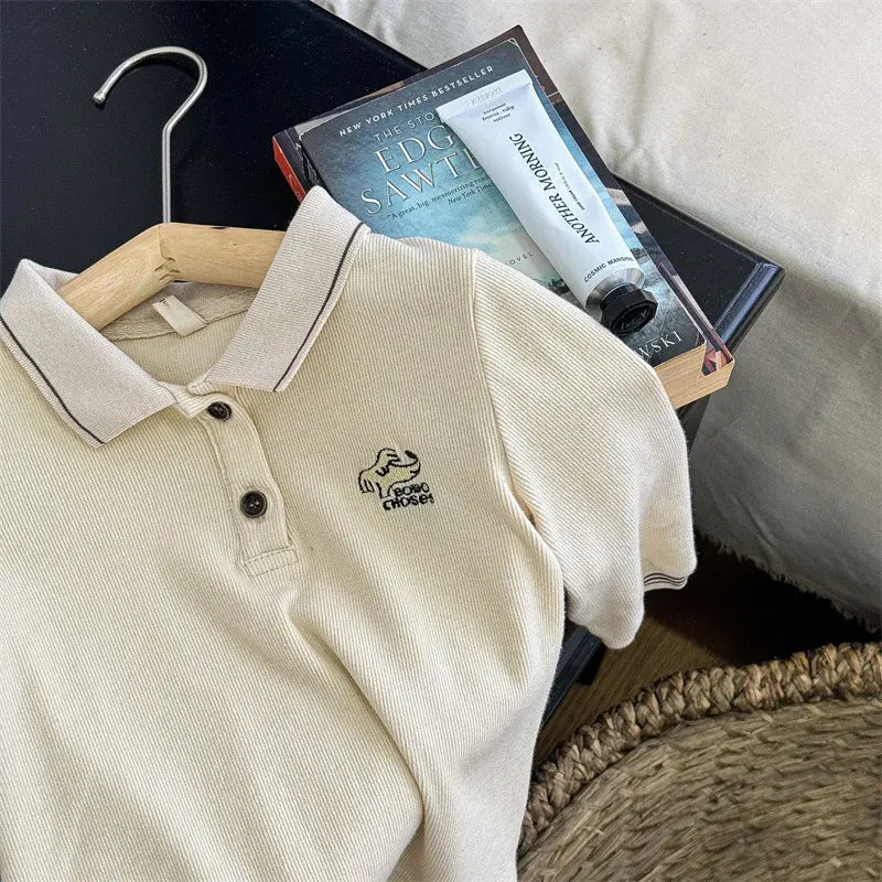 長袖シャツ・ブラウス キッズトップス 犬刺繍ワンポイント長袖ポロシャツ 2カラー【mh0007090】