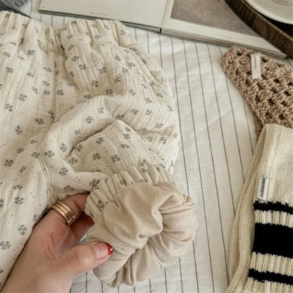 ロングパンツ・スウェットパンツ キッズパンツ フラワープリントキルティング厚手防寒パンツ 2カラー【mh0007238】