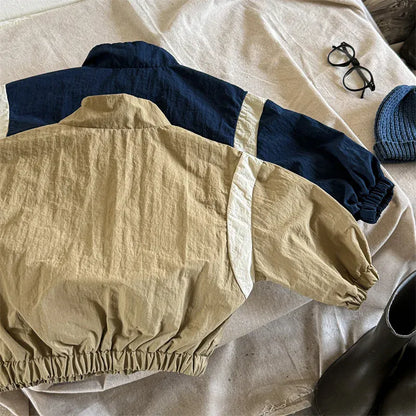 ショートコート・ジャケット・ジャンパー キッズアウター パッチワーク切り替え犬ドッグジップアップブルゾンジャケット 2カラー【mh0007485】