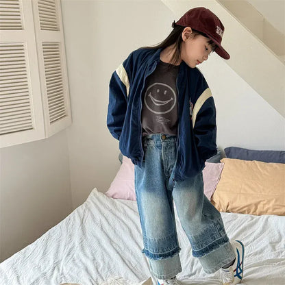 ショートコート・ジャケット・ジャンパー キッズアウター パッチワーク切り替え犬ドッグジップアップブルゾンジャケット 2カラー【mh0007485】