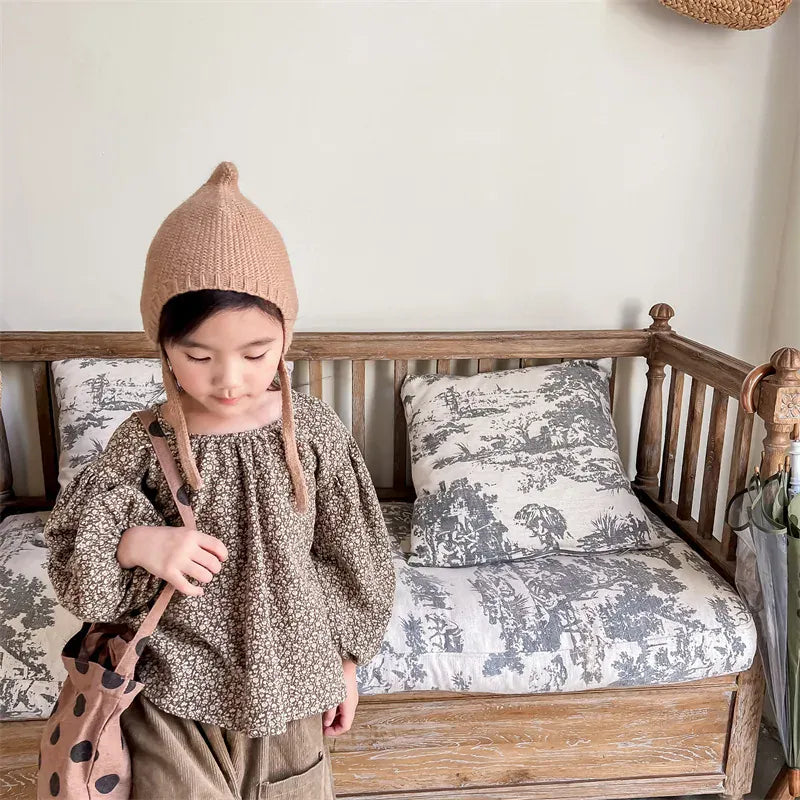 長袖シャツ・ブラウス キッズトップス フラワープリント長袖スモックチュニックブラウス 2カラー【mh0007488】