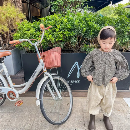 長袖シャツ・ブラウス キッズトップス フラワープリント長袖スモックチュニックブラウス 2カラー【mh0007488】