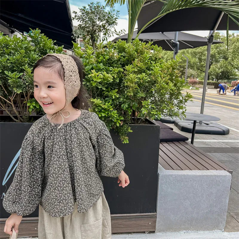 長袖シャツ・ブラウス キッズトップス フラワープリント長袖スモックチュニックブラウス 2カラー【mh0007488】