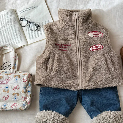 ベスト キッズベスト 刺繍ワッペンジップアップボアフリースアウターベスト 2カラー【mh0007549】