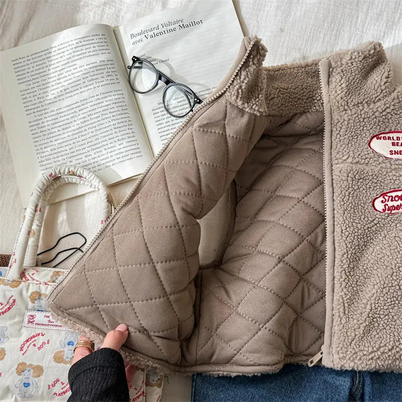 ベスト キッズベスト 刺繍ワッペンジップアップボアフリースアウターベスト 2カラー【mh0007549】