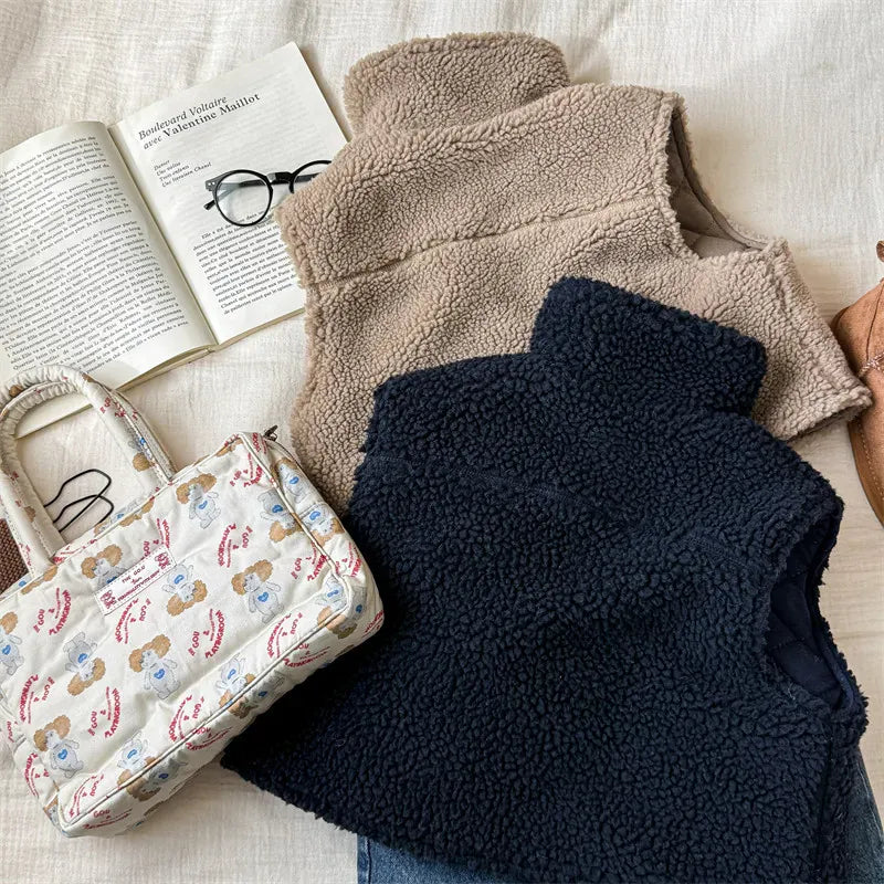 ベスト キッズベスト 刺繍ワッペンジップアップボアフリースアウターベスト 2カラー【mh0007549】