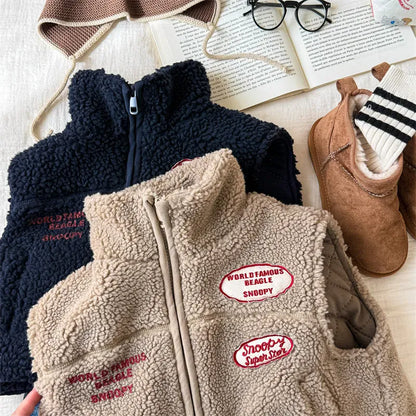 ベスト キッズベスト 刺繍ワッペンジップアップボアフリースアウターベスト 2カラー【mh0007549】