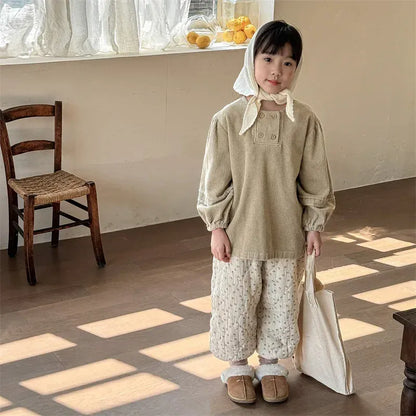 ロングパンツ・スウェットパンツ キッズパンツ フラワー小花柄ルーズ厚手防寒ロングジョガーバルーンパンツ 2カラー【mh0007564】