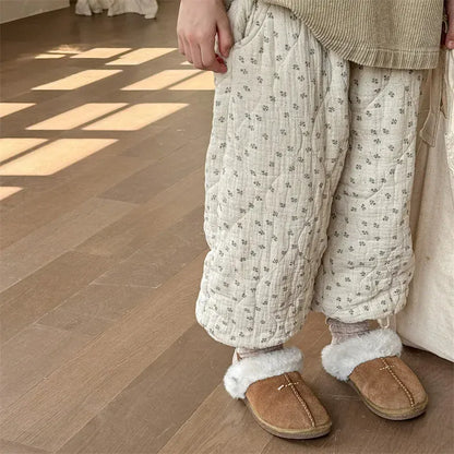 ロングパンツ・スウェットパンツ キッズパンツ フラワー小花柄ルーズ厚手防寒ロングジョガーバルーンパンツ 2カラー【mh0007564】