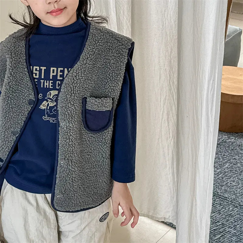 ベスト キッズベスト バックレターロゴボアフリースリバーシブルアウターベスト 2カラー【mh0007565】