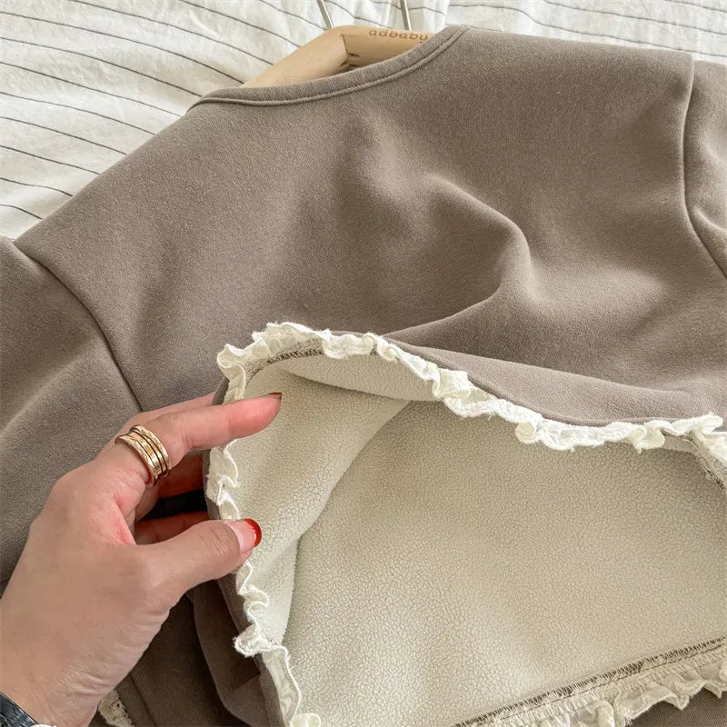 長袖セットアップ キッズセットアップ 2点セット フリルアクセント裏フリース長袖スウェットシャツ+ロングスウェットパンツ【mh0007765】