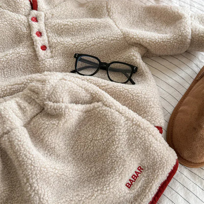 長袖セットアップ キッズセットアップ 2点セット スタンドカラーボアフリーススウェットシャツ+ショートパンツ【mh0007766】