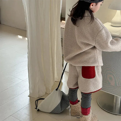 長袖セットアップ キッズセットアップ 2点セット スタンドカラーボアフリーススウェットシャツ+ショートパンツ【mh0007766】