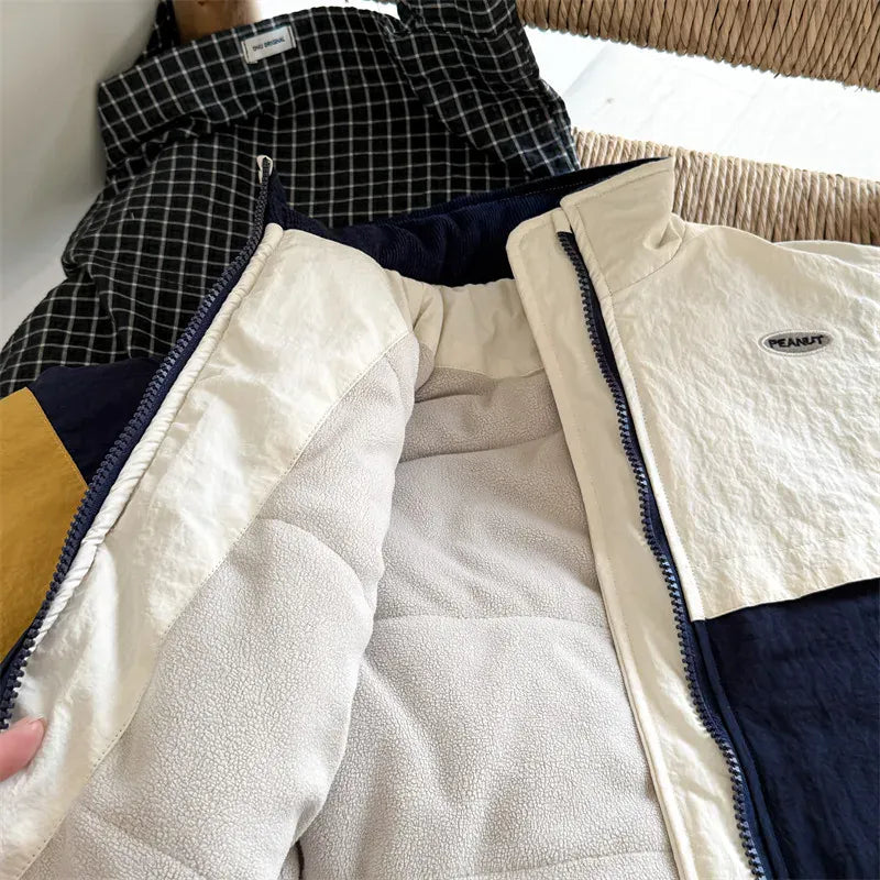 長袖セットアップ キッズセットアップ 2点セット パッチワークパデッドスタンドカラージップアップジャケット+スポーツロングパンツ【mh0008319】