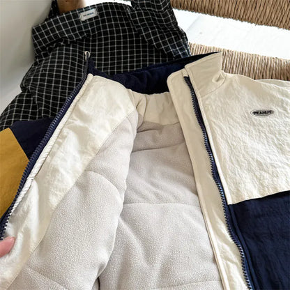 長袖セットアップ キッズセットアップ 2点セット パッチワークパデッドスタンドカラージップアップジャケット+スポーツロングパンツ【mh0008319】