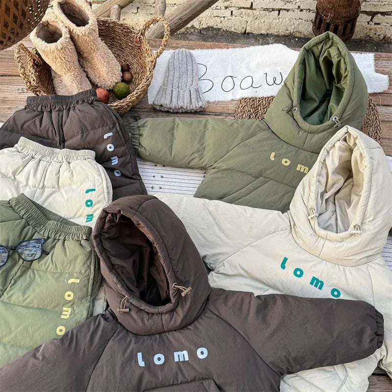 長袖セットアップ キッズセットアップ 2点セット ダウンフーディプルオーバー+防寒ロングパンツ【mh0008320】