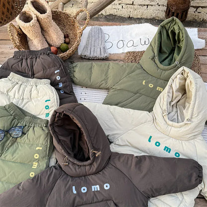 長袖セットアップ キッズセットアップ 2点セット ダウンフーディプルオーバー+防寒ロングパンツ【mh0008320】