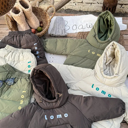 長袖セットアップ キッズセットアップ 2点セット ダウンフーディプルオーバー+防寒ロングパンツ【mh0008320】