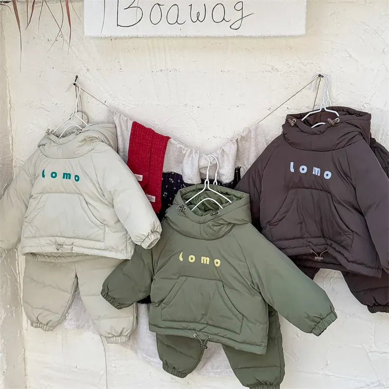 長袖セットアップ キッズセットアップ 2点セット ダウンフーディプルオーバー+防寒ロングパンツ【mh0008320】