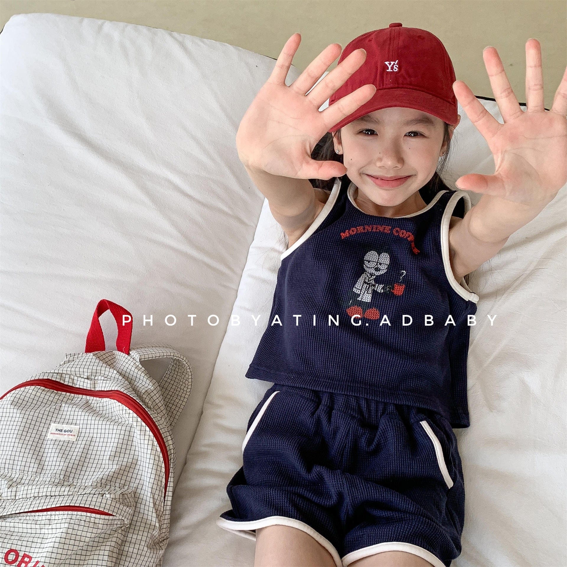 ノースリーブセットアップ プリントロゴバイピングタンクトップ+ショートパンツセットアップ 2点セット【mh0009786】