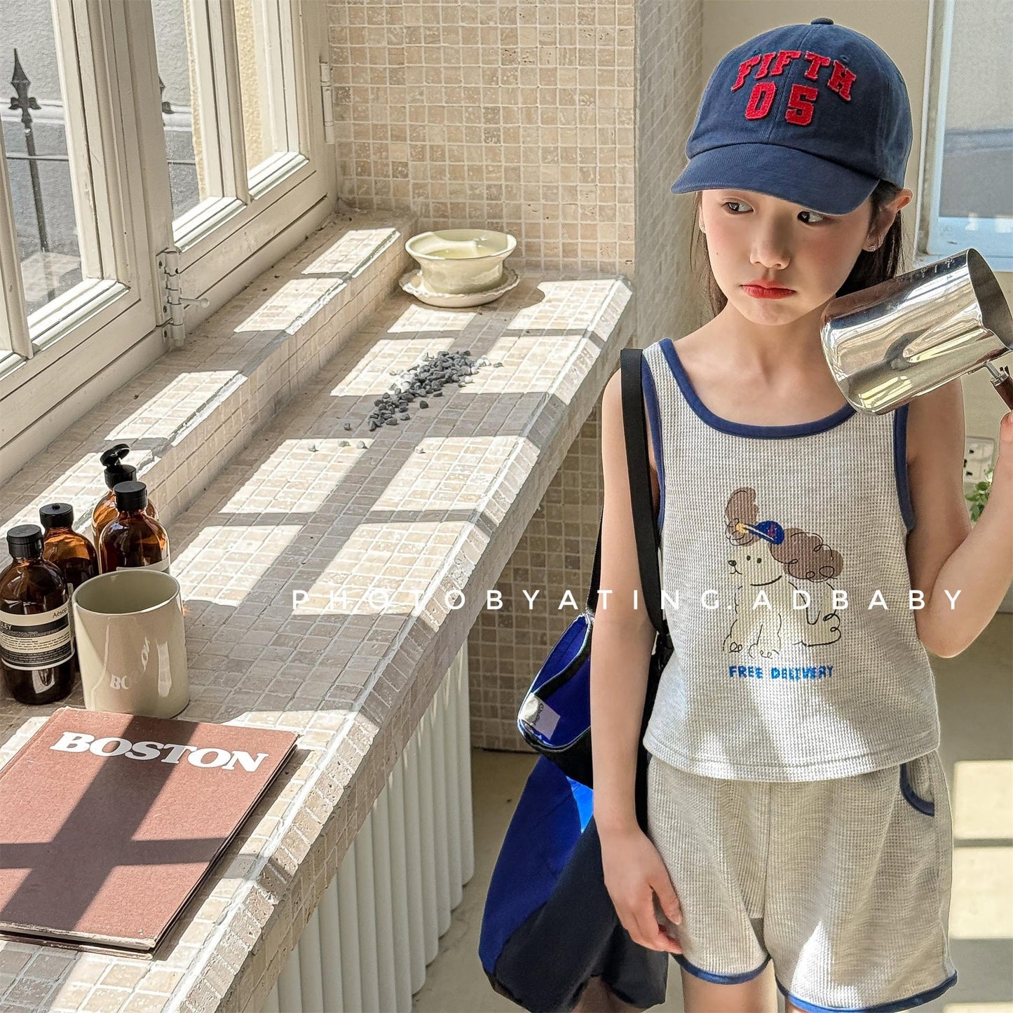 ノースリーブセットアップ プリントロゴバイピングタンクトップ+ショートパンツセットアップ 2点セット【mh0009786】