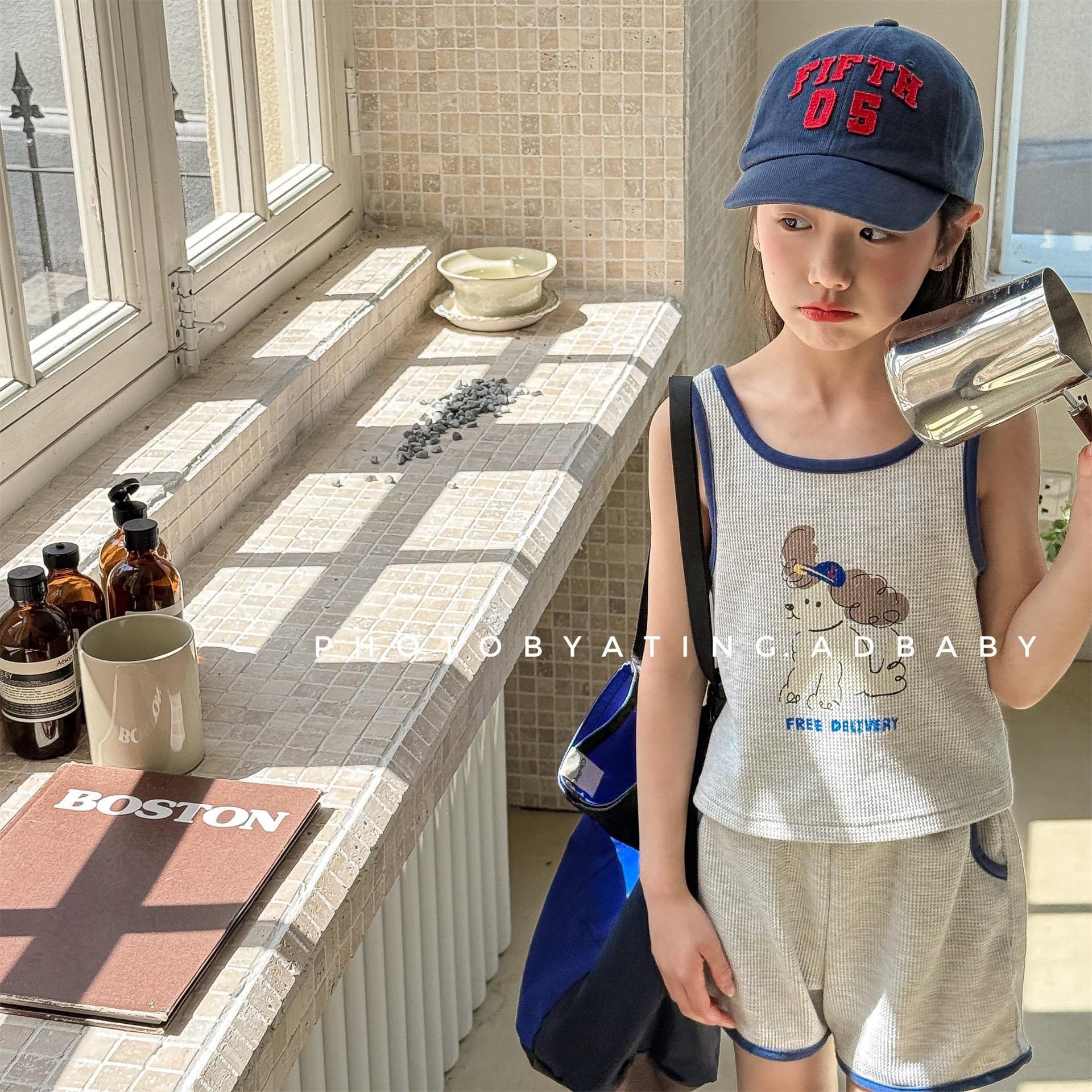 ノースリーブセットアップ プリントロゴバイピングタンクトップ+ショートパンツセットアップ 2点セット【mh0009786】