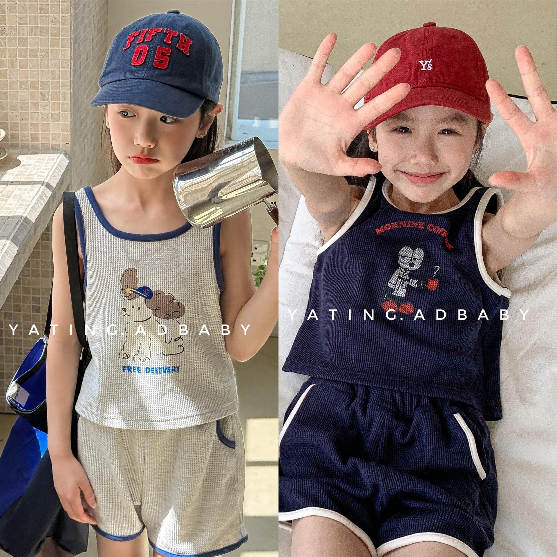 ノースリーブセットアップ プリントロゴバイピングタンクトップ+ショートパンツセットアップ 2点セット【mh0009786】